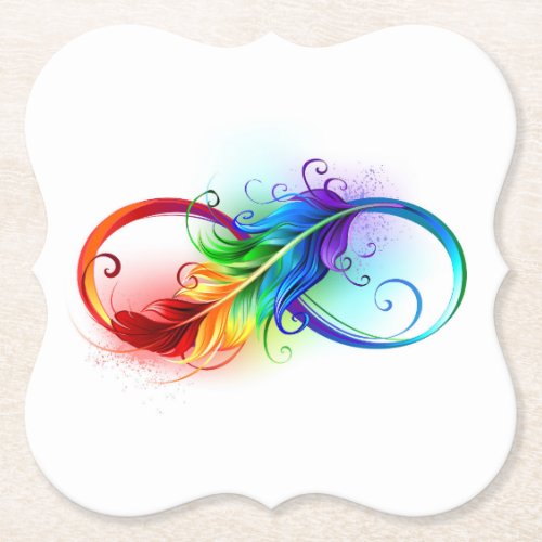 Infinity Symbol with Rainbow Feather Paper Coaster