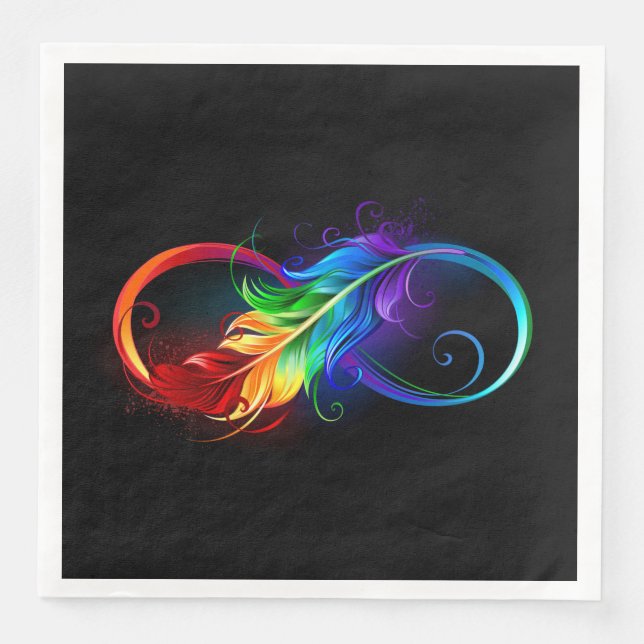 Infinity Symbol with Rainbow Feather Paper Dinner Napkins (Front)