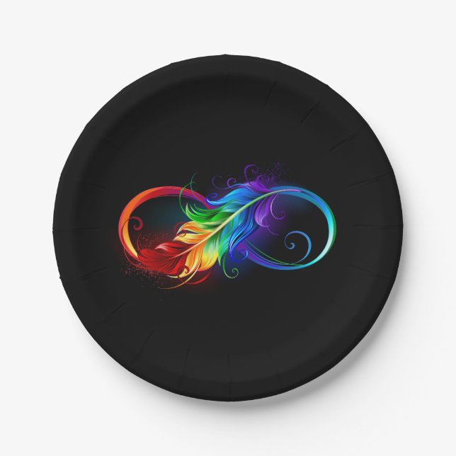 Infinity Symbol with Rainbow Feather Paper Plates (Front)
