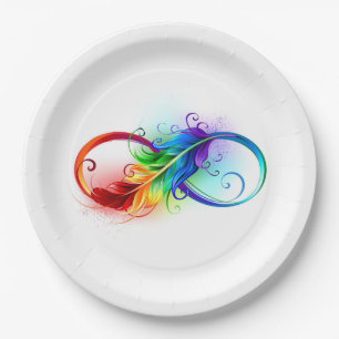 Infinity Symbol with Rainbow Feather Paper Plates