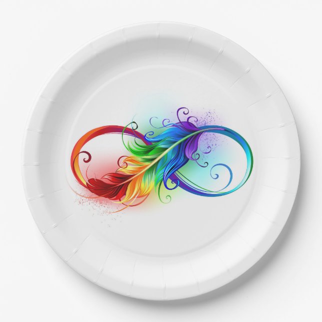 Infinity Symbol with Rainbow Feather Paper Plates (Front)