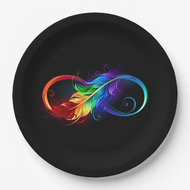 Infinity Symbol with Rainbow Feather Paper Plates (Front)