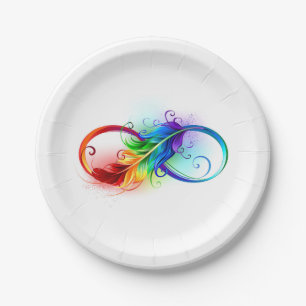 Infinity Symbol with Rainbow Feather Paper Plates