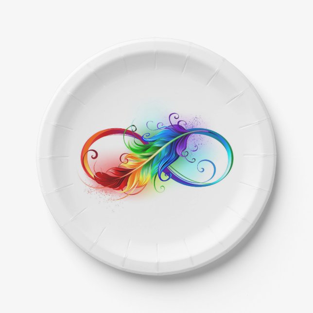 Infinity Symbol with Rainbow Feather Paper Plates (Front)