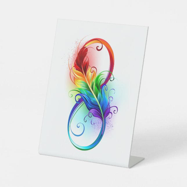 Infinity Symbol with Rainbow Feather Pedestal Sign (Front)