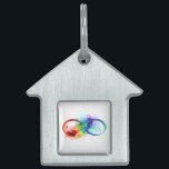 Infinity Symbol with Rainbow Feather Pet ID Tag<br><div class="desc">Artistically drawn infinity symbol with beautiful rainbow feather on white background. Tattoo style.</div>