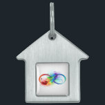 Infinity Symbol with Rainbow Feather Pet ID Tag<br><div class="desc">Artistically drawn infinity symbol with beautiful rainbow feather on white background. Tattoo style.</div>