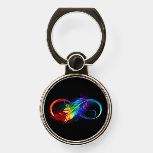 Infinity Symbol with Rainbow Feather Phone Ring Stand