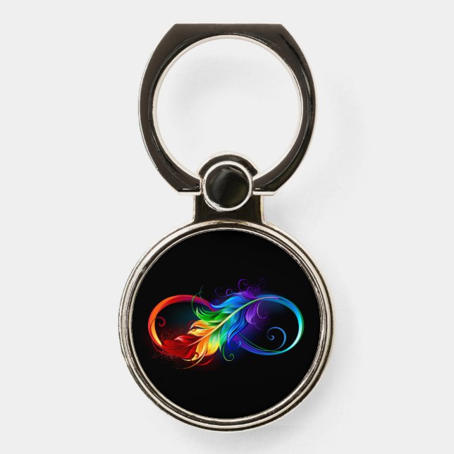 Infinity Symbol with Rainbow Feather Phone Ring Stand (Front)