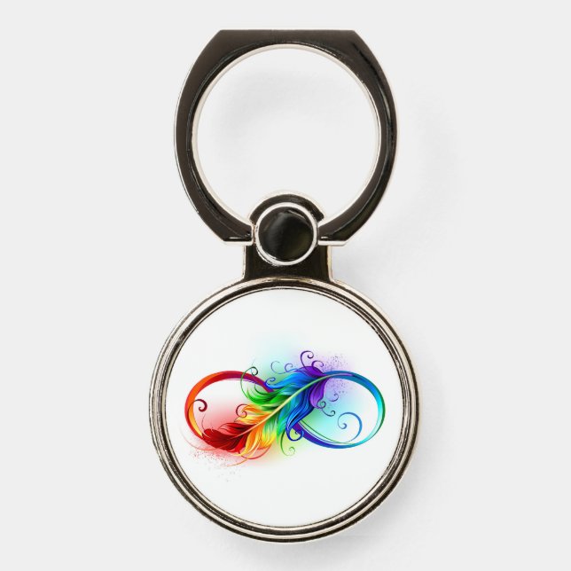 Infinity Symbol with Rainbow Feather Phone Ring Stand (Front)