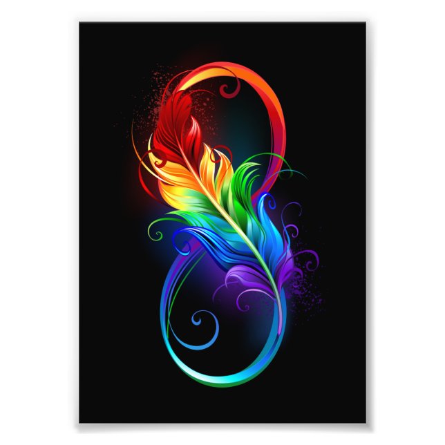 Infinity Symbol with Rainbow Feather Photo Print (Front)