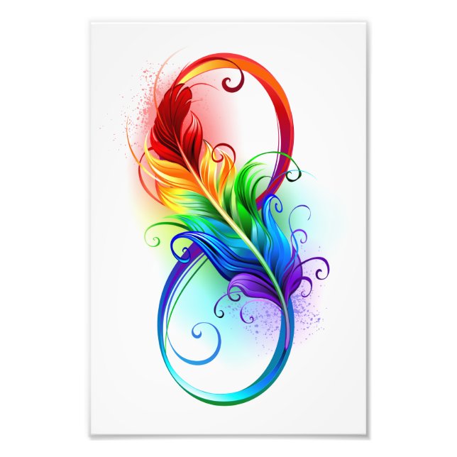 Infinity Symbol with Rainbow Feather Photo Print (Front)