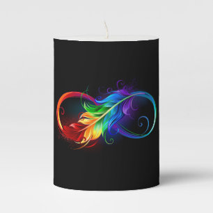 Infinity Symbol with Rainbow Feather Pillar Candle