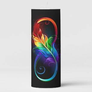 Infinity Symbol with Rainbow Feather Pillar Candle