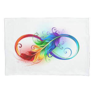 Infinity Symbol with Rainbow Feather Pillow Case