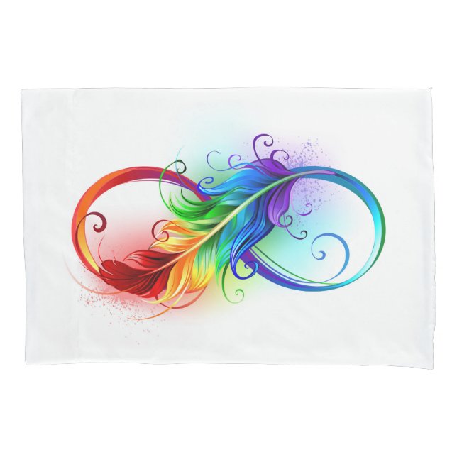 Infinity Symbol with Rainbow Feather Pillow Case (Front-Left)