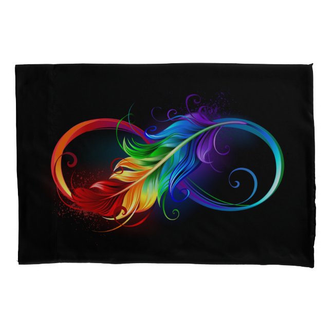 Infinity Symbol with Rainbow Feather Pillow Case (Front)