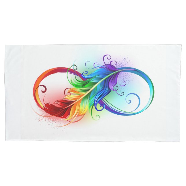 Infinity Symbol with Rainbow Feather Pillow Case (Front)