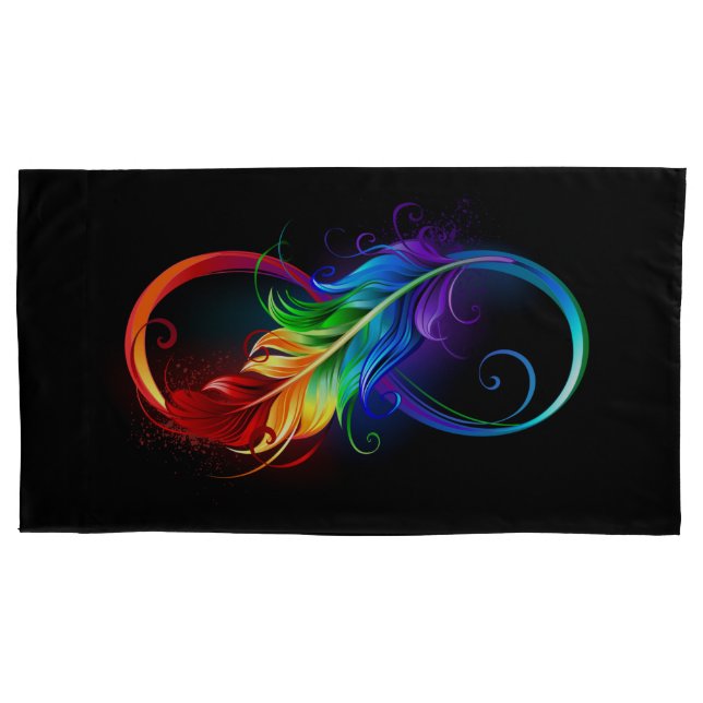 Infinity Symbol with Rainbow Feather Pillow Case (Front)