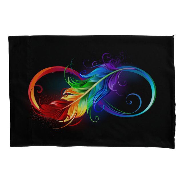 Infinity Symbol with Rainbow Feather Pillow Case (Front-Left)
