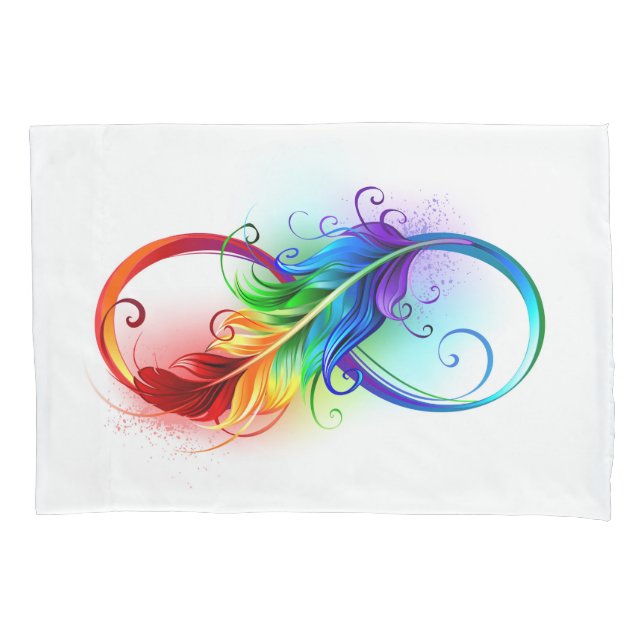 Infinity Symbol with Rainbow Feather Pillow Case (Front)