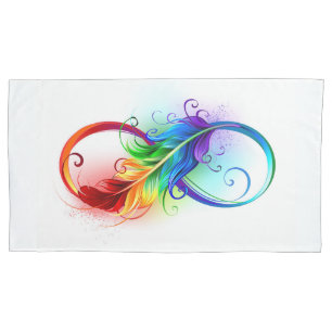 Infinity Symbol with Rainbow Feather Pillow Case