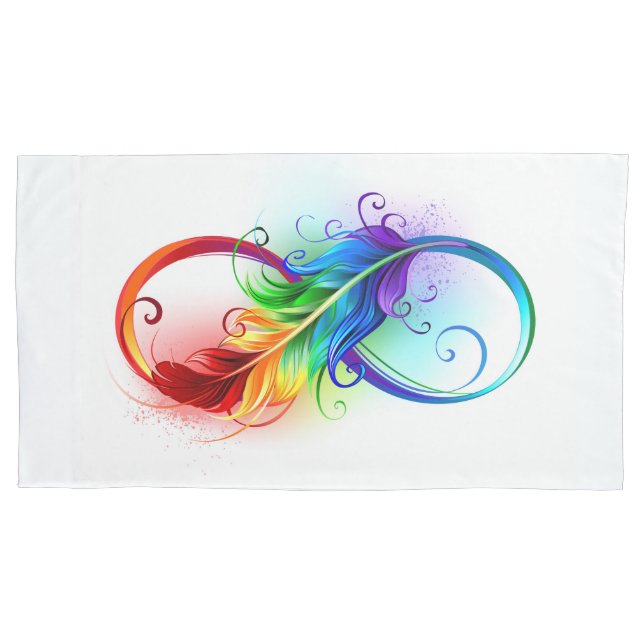Infinity Symbol with Rainbow Feather Pillow Case (Front-Left)