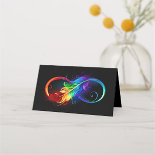 Infinity Symbol with Rainbow Feather Place Card