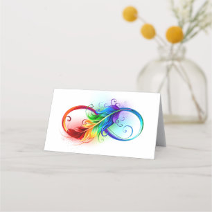 Infinity Symbol with Rainbow Feather Place Card