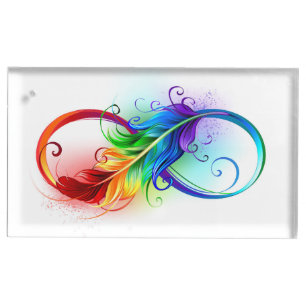 Infinity Symbol with Rainbow Feather Place Card Holder