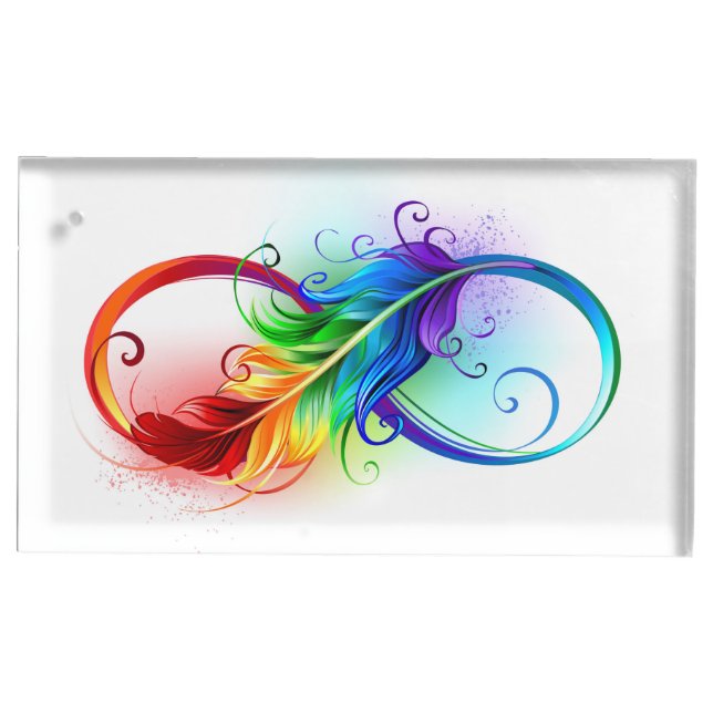 Infinity Symbol with Rainbow Feather Place Card Holder (Front)