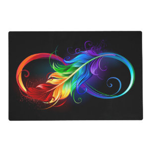 Infinity Symbol with Rainbow Feather Placemat