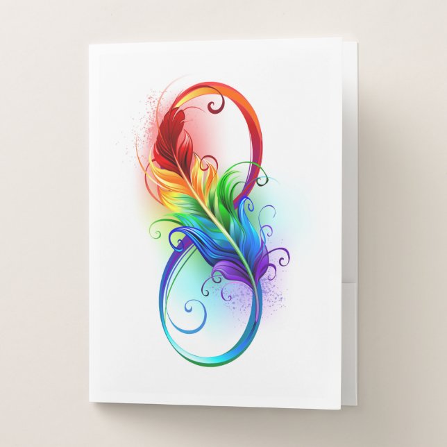 Infinity Symbol with Rainbow Feather Pocket Folder (Front)