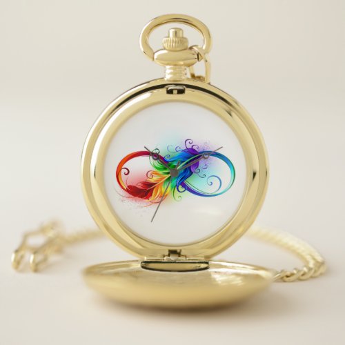 Infinity Symbol with Rainbow Feather Pocket Watch