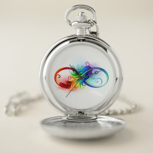 Infinity Symbol with Rainbow Feather Pocket Watch