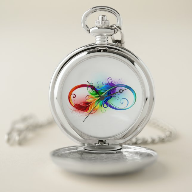 Infinity Symbol with Rainbow Feather Pocket Watch (Inside)