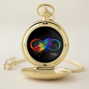 Infinity Symbol with Rainbow Feather Pocket Watch