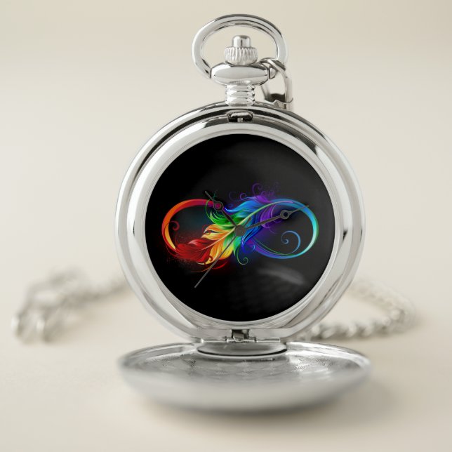 Infinity Symbol with Rainbow Feather Pocket Watch (Inside)