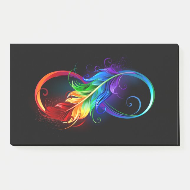 Infinity Symbol with Rainbow Feather Post-it Notes (Front)