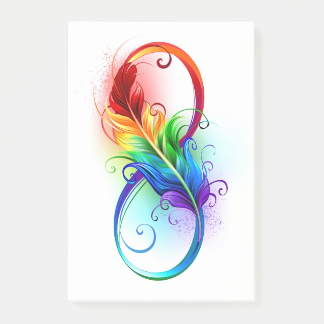 Infinity Symbol with Rainbow Feather Post-it Notes (Front)