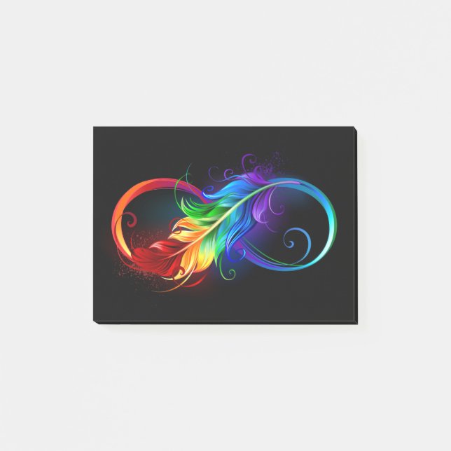 Infinity Symbol with Rainbow Feather Post-it Notes (Front)