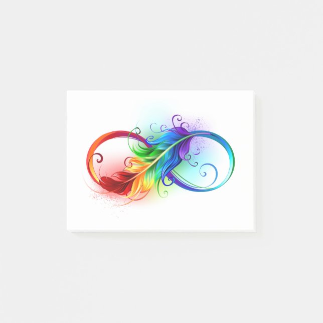 Infinity Symbol with Rainbow Feather Post-it Notes (Front)
