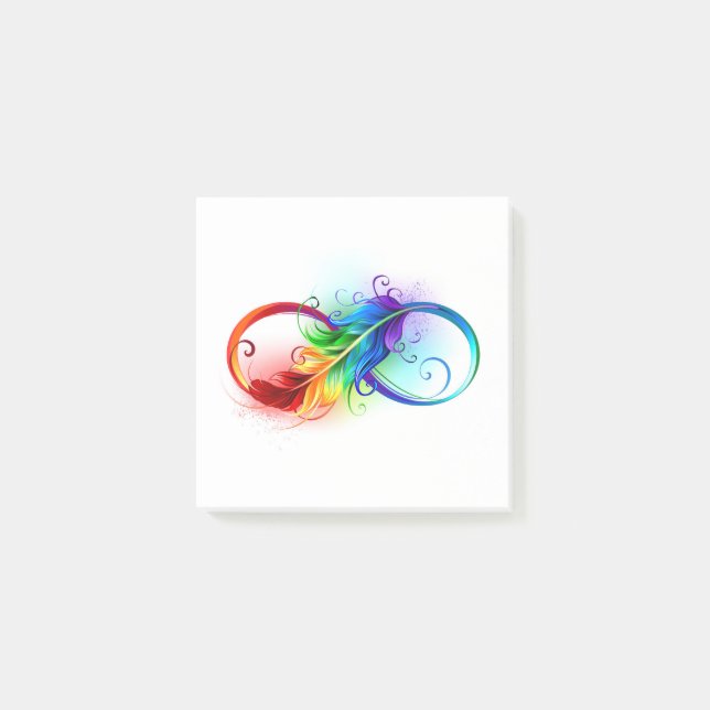 Infinity Symbol with Rainbow Feather Post-it Notes (Front)