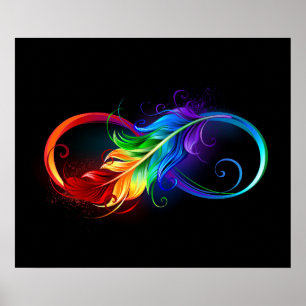 Infinity Symbol with Rainbow Feather Poster