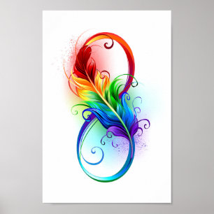 Infinity Symbol with Rainbow Feather Poster