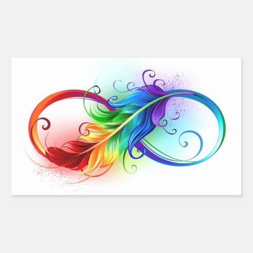 Infinity Symbol with Rainbow Feather Rectangular Sticker