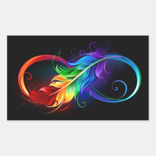 Infinity Symbol with Rainbow Feather Rectangular Sticker