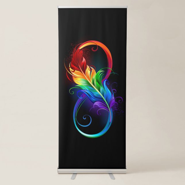 Infinity Symbol with Rainbow Feather Retractable Banner (Front)