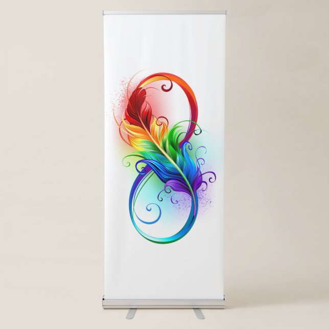 Infinity Symbol with Rainbow Feather Retractable Banner (Front)