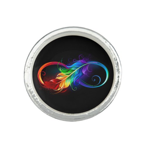 Infinity Symbol with Rainbow Feather Ring
